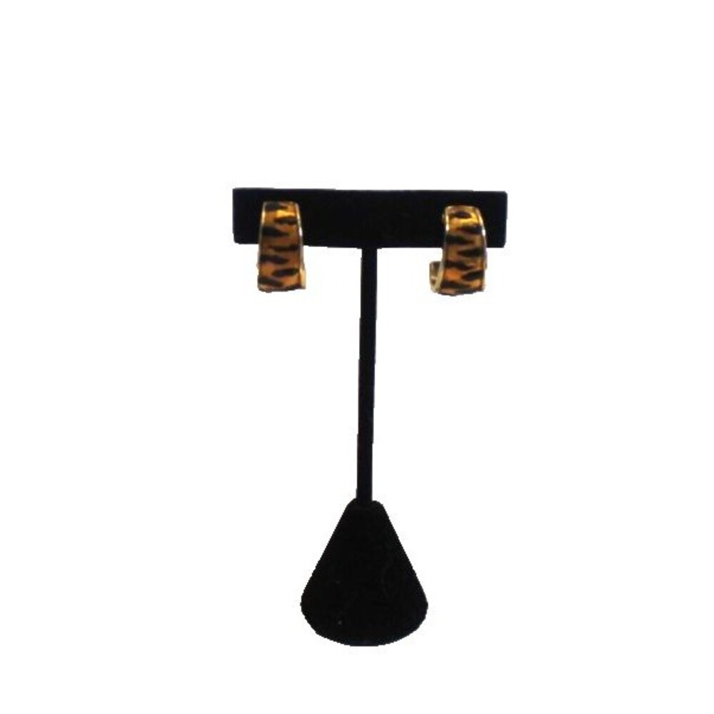 Gold And Black Enamel Animal Print Hoop Earrings